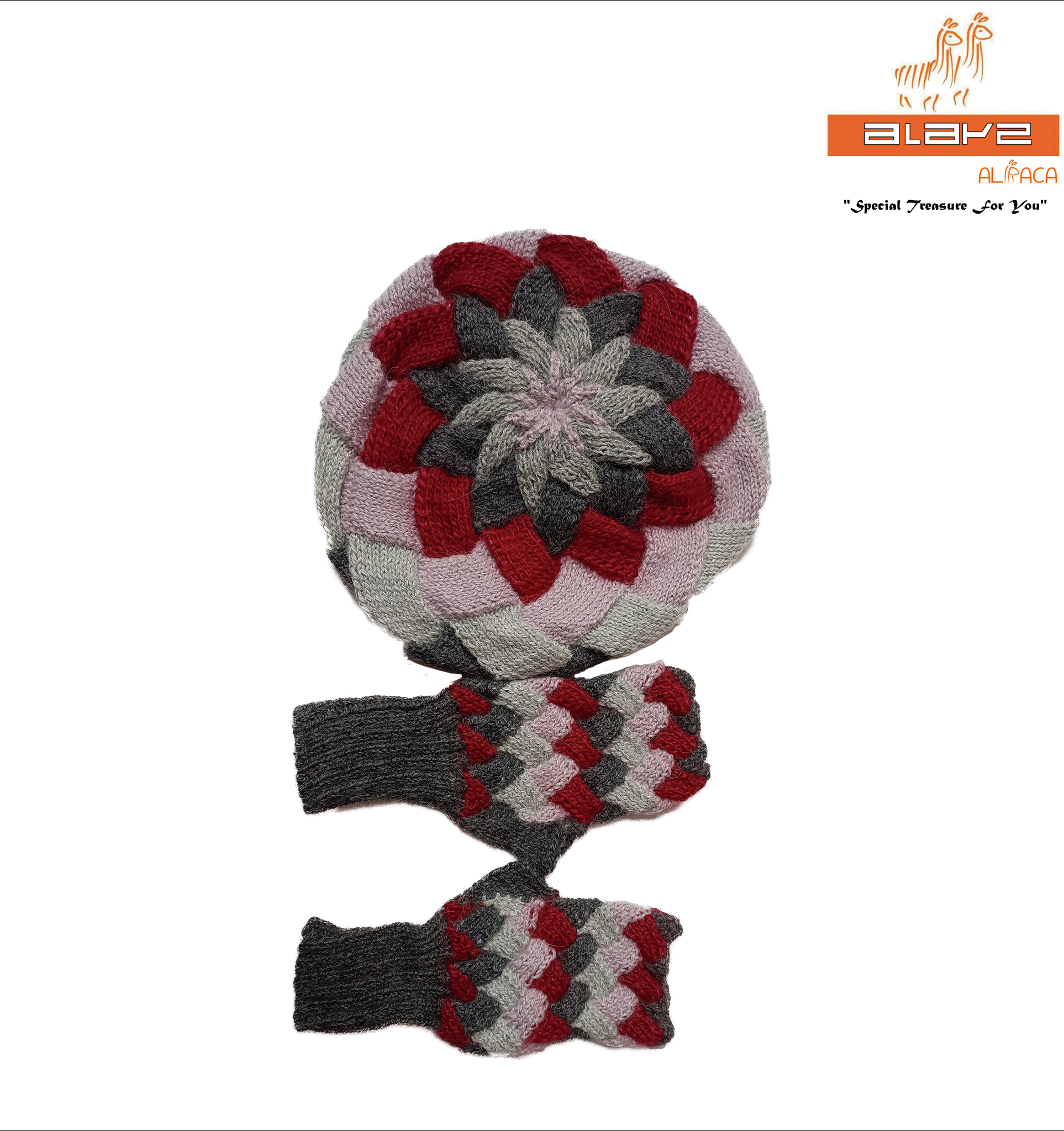 CONJUNTO DE BOINA Y MITON EN 100% BABY ALPACA
